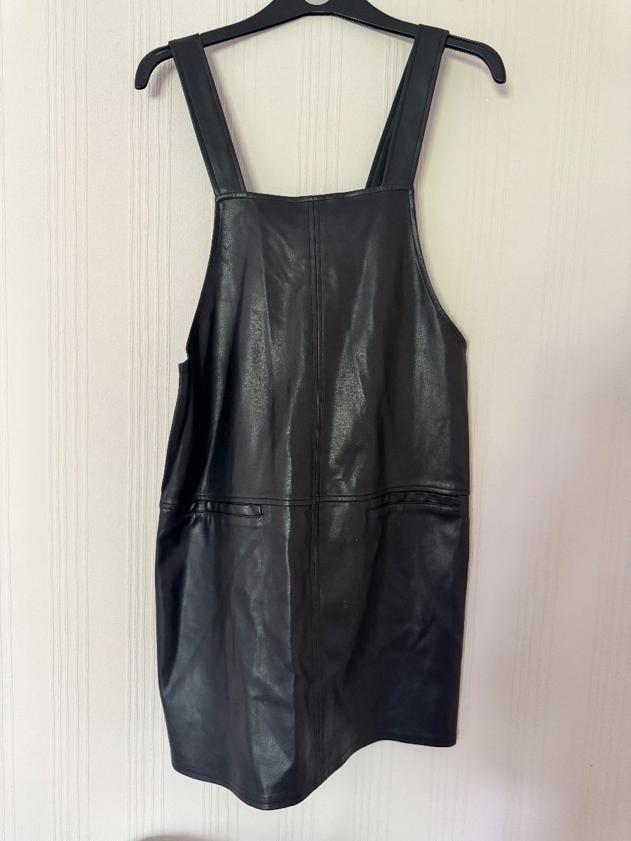 Papaya Woman Black Faux Leather Pinafore Dress – Size 10