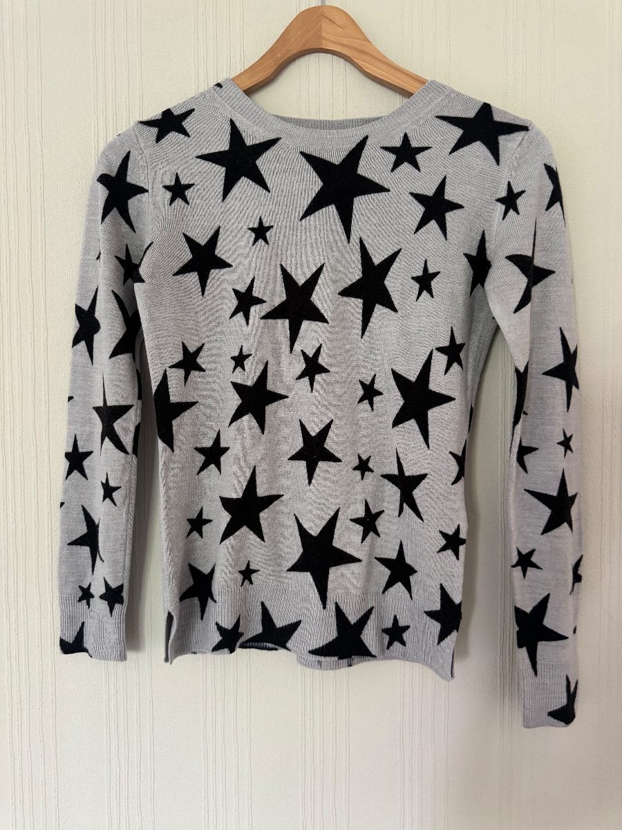 Women’s Grey & Black Star Print Fine Knit Jumper size 6 from M&S