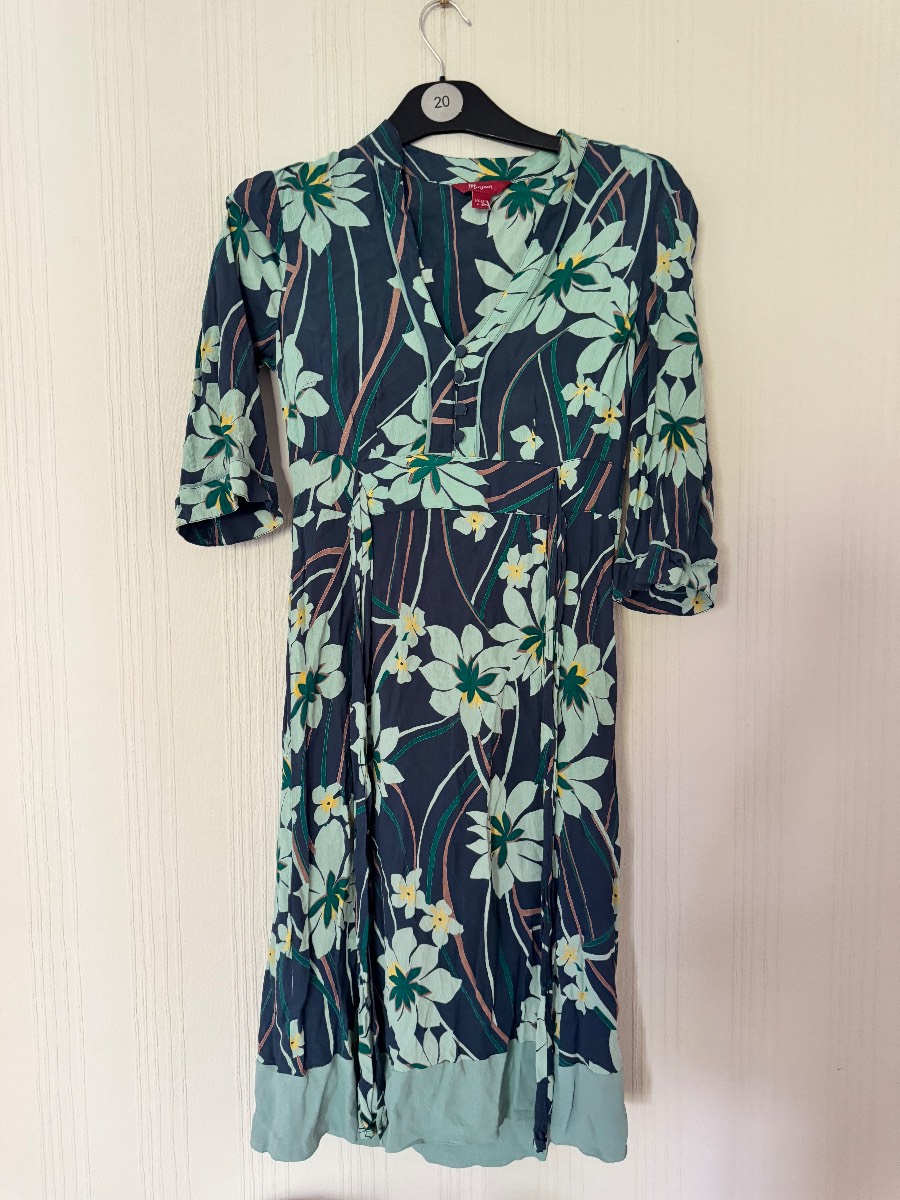 Monsoon Floral Midi Dress – UK 8 – Navy Blue & Mint Green