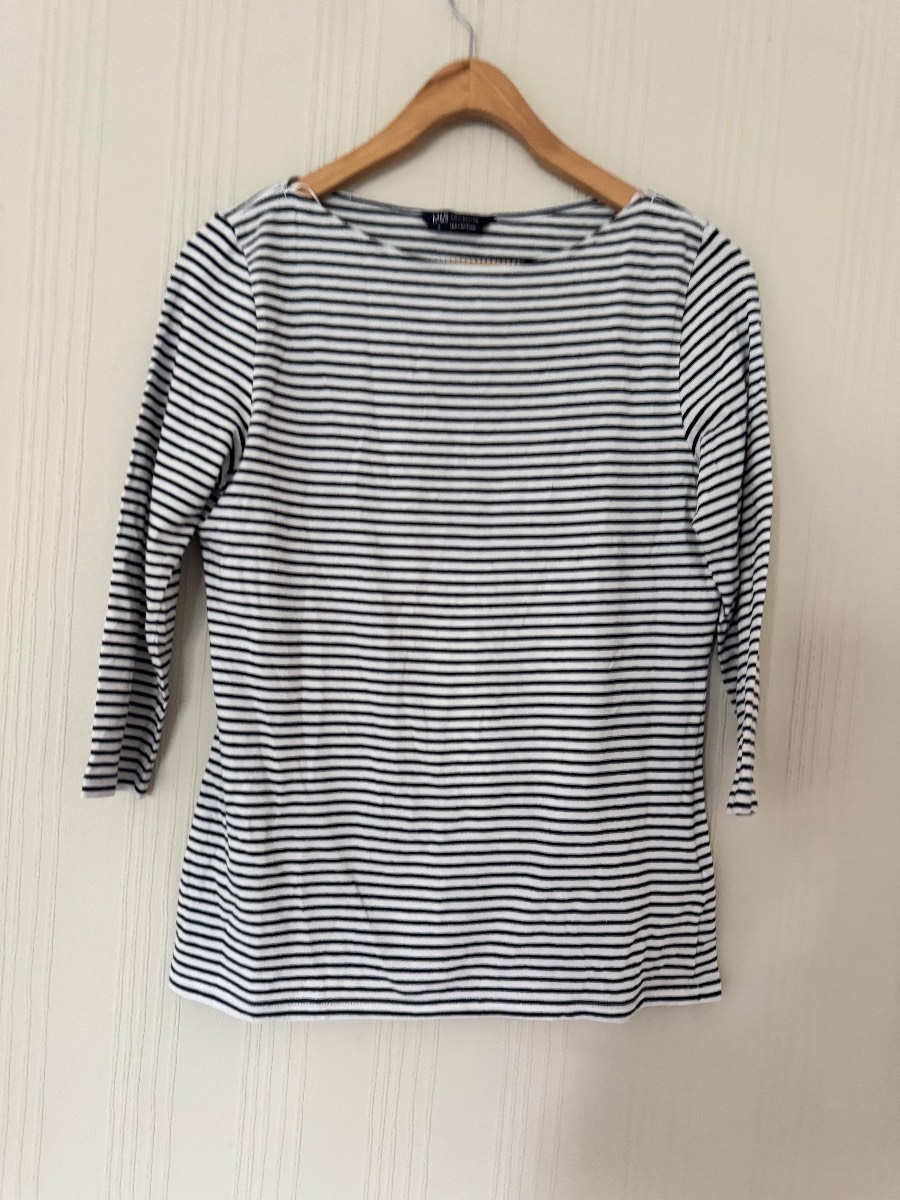 Navy and white stripy 3/4 sleeve top size 12 from M&S