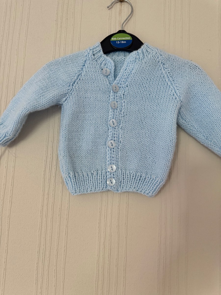 Knitted Baby Blue Cardigan – Long Sleeve Button Front