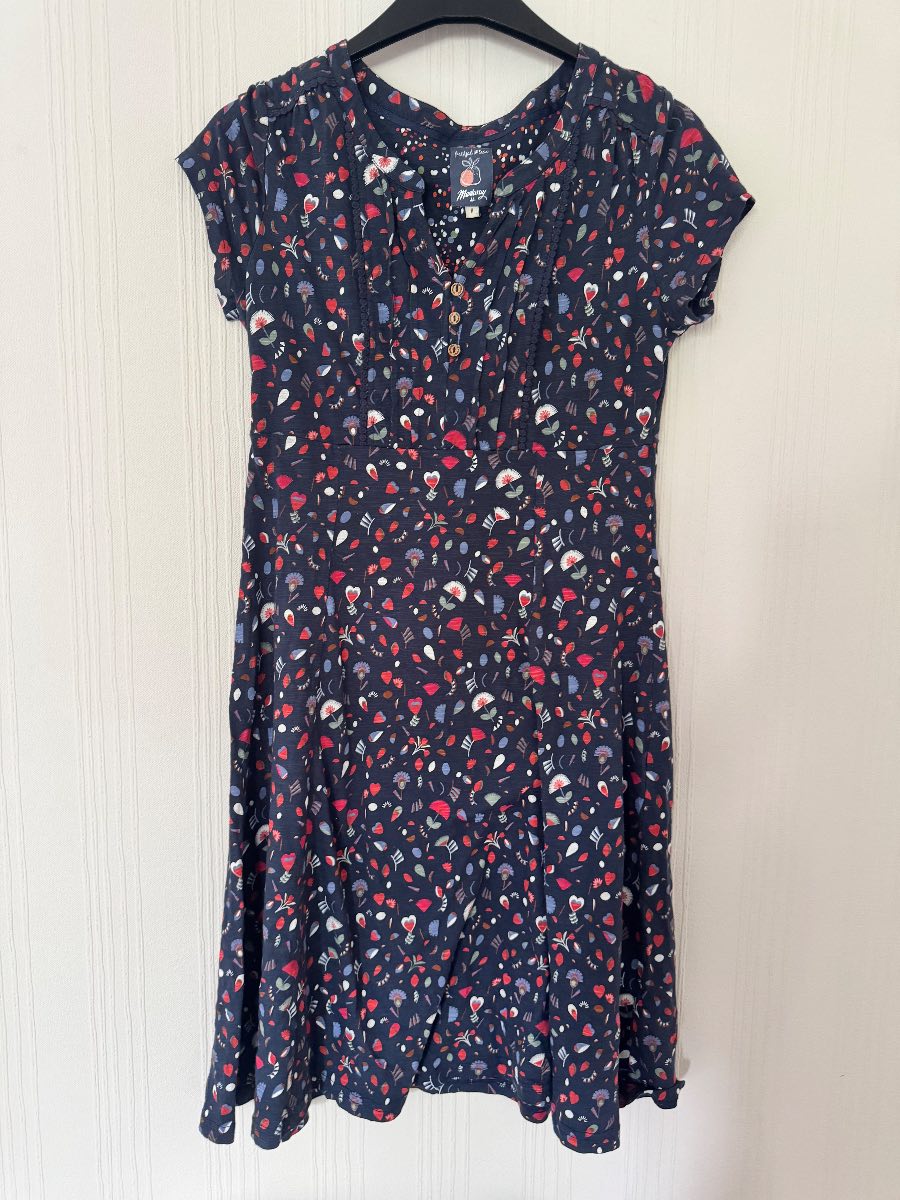 Mantaray Navy Floral Print Cotton Dress – UK 8