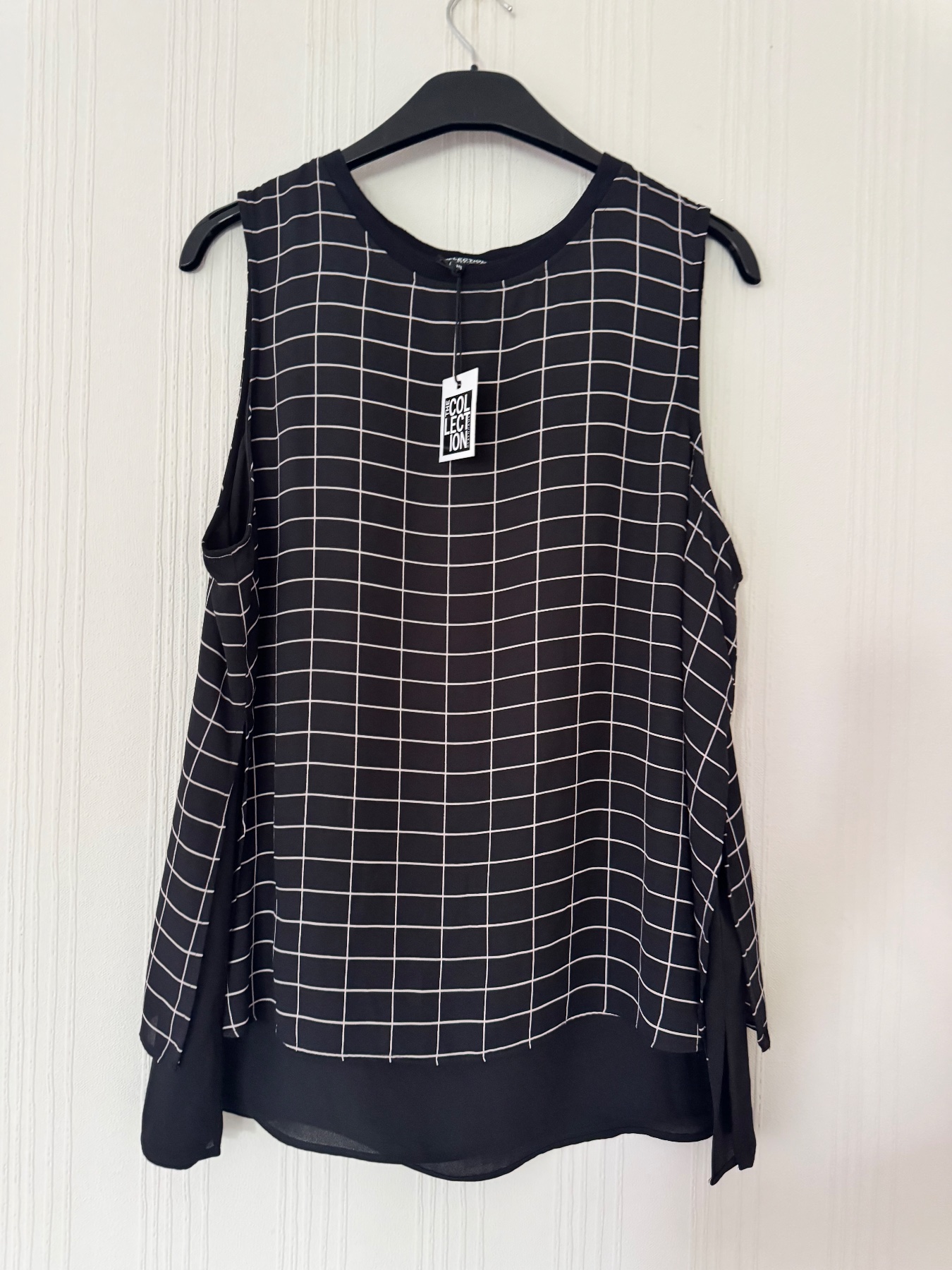 BNWT The Collection Debenhams Black Grid Print Sleeveless Top – Size 18
