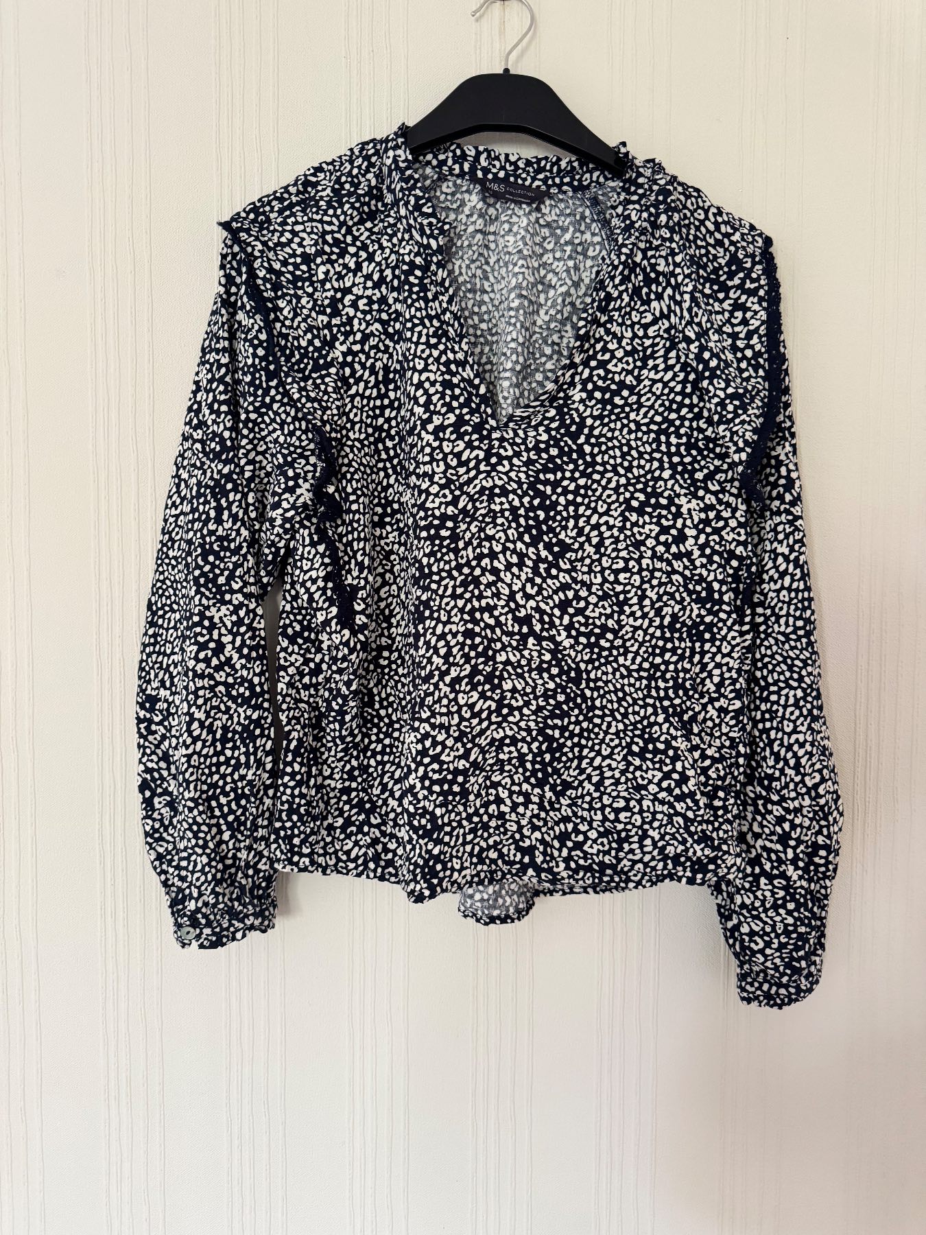 M&S Collection Navy Animal Print Blouse – Size 10