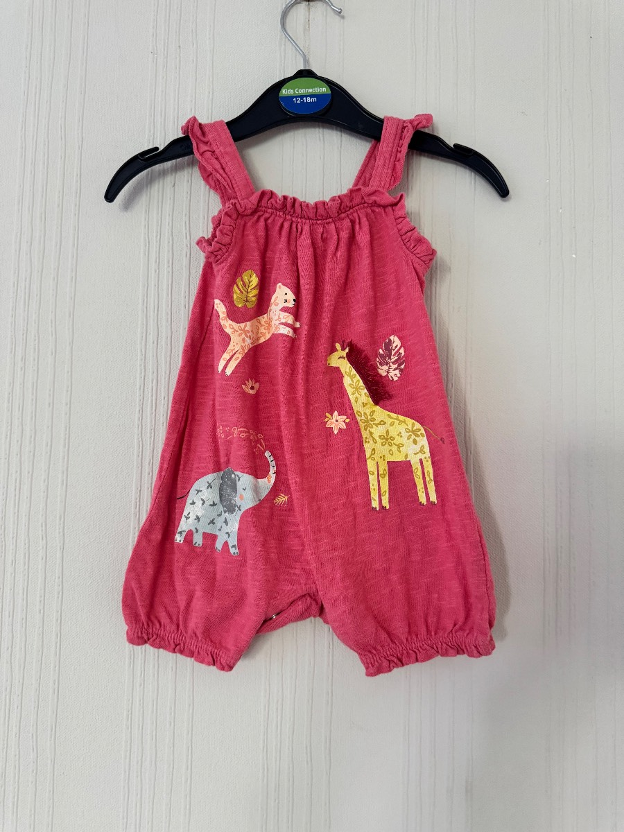 Fred & Flo Pink Safari Animal Romper – 100% Organic Cotton – Size 3–6 Months