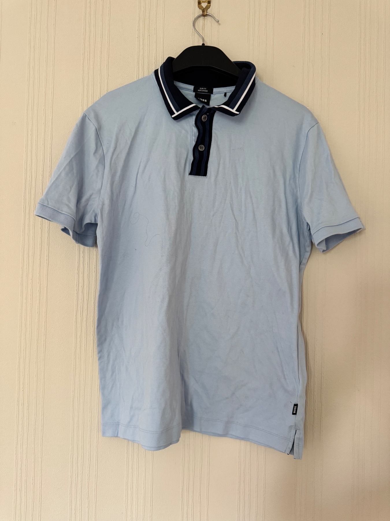 Men’s light blue slim fit polo top size medium from Boss