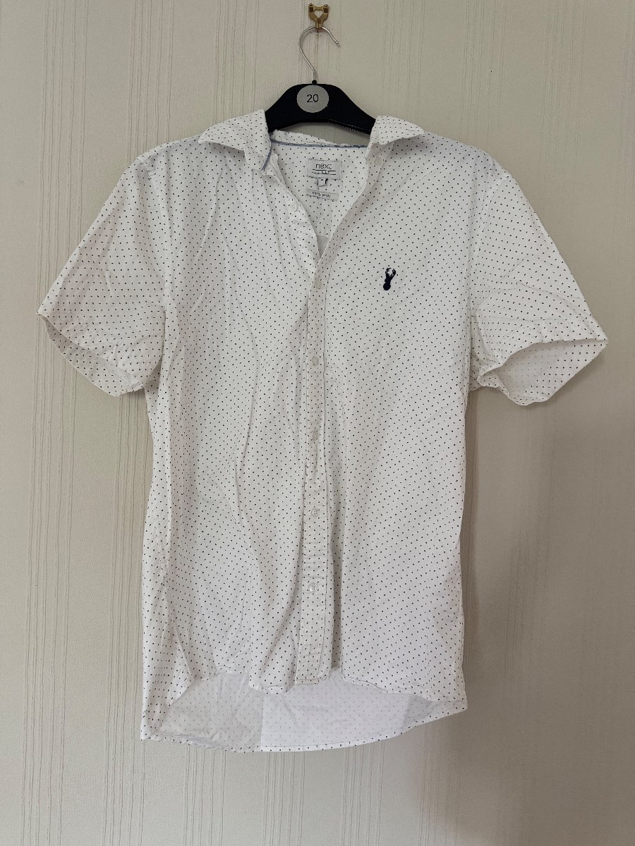 Next Men’s White Stretch Oxford Slim Fit Short Sleeve Shirt – Size M