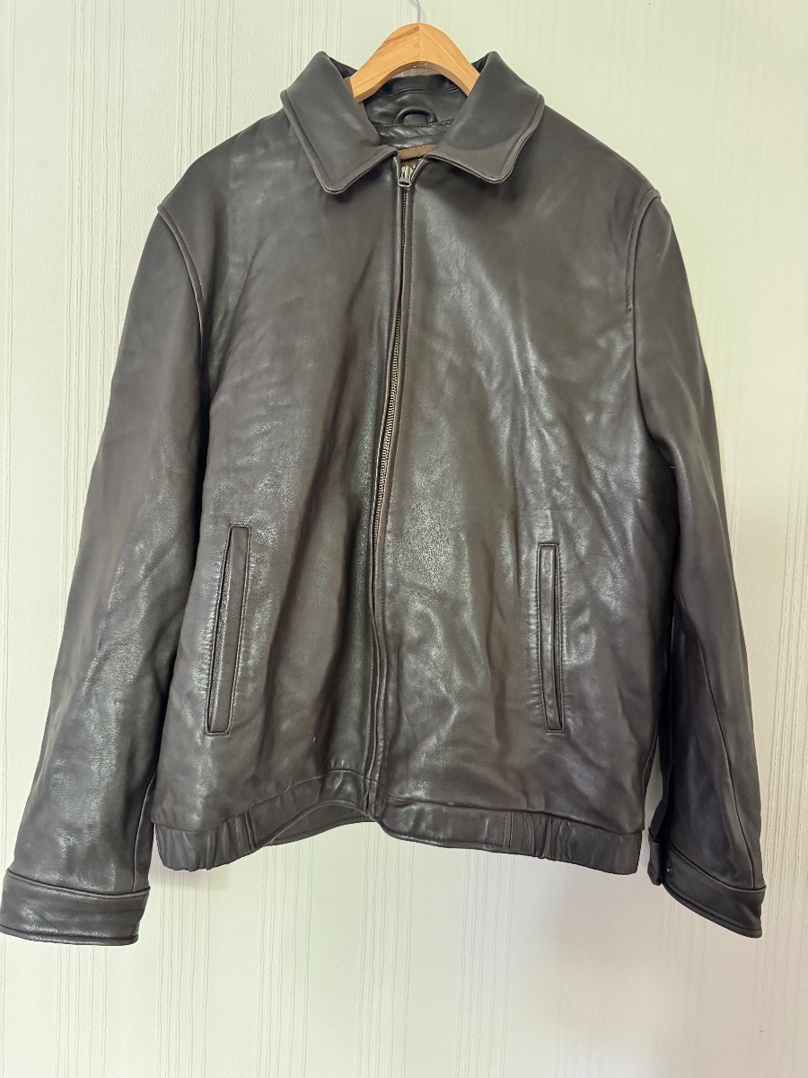 Marks & Spencer Men’s Brown 100% Leather Zip Jacket – Size Large