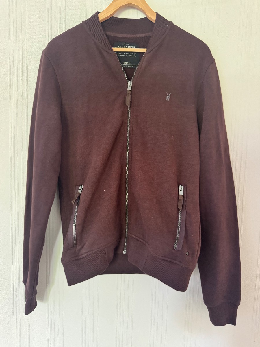 AllSaints Brown Zip-Up Bomber Sweat Jacket – Size Small