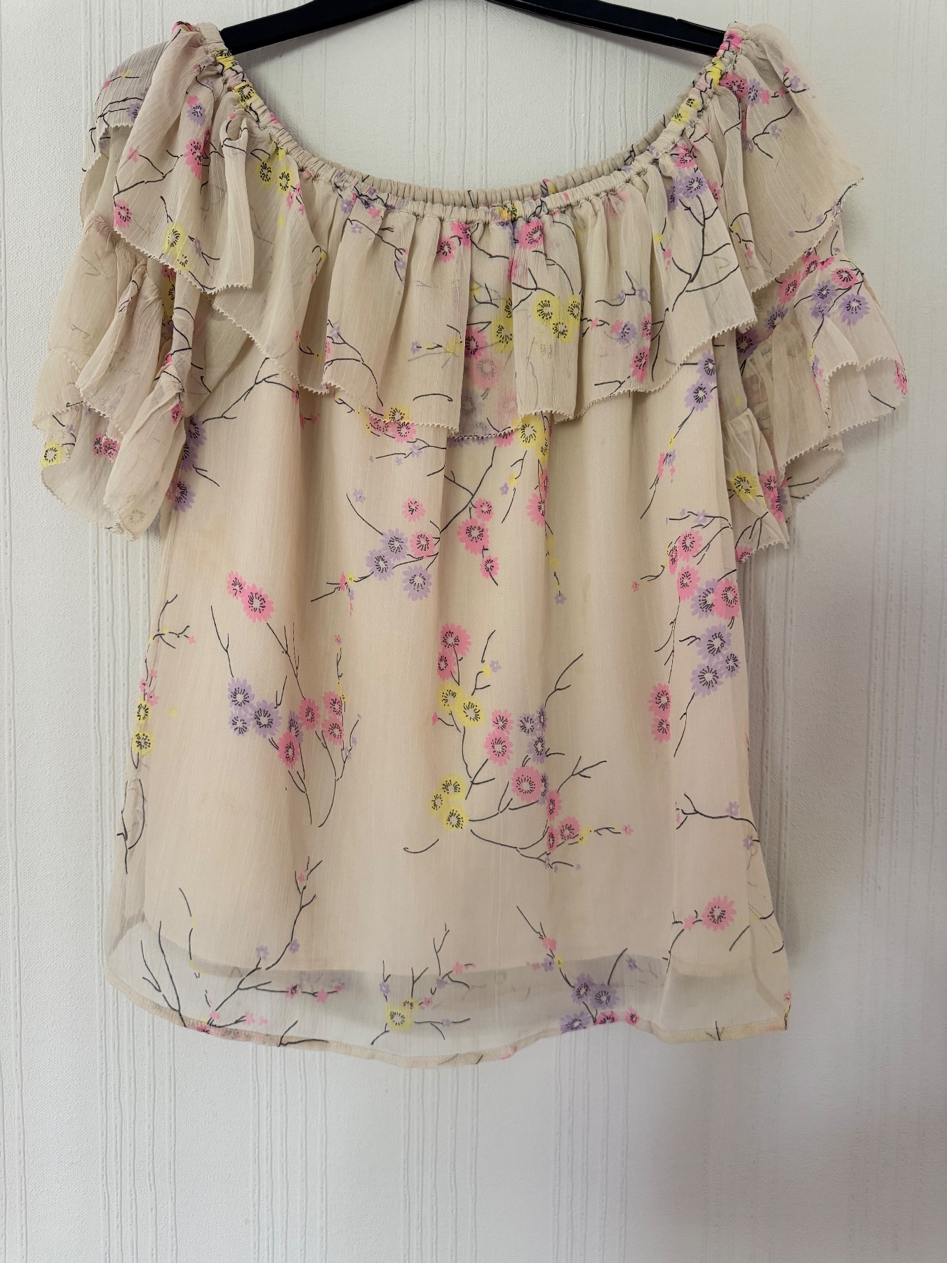 Cream floral Bardot blouse whimsy size 10 from River Island