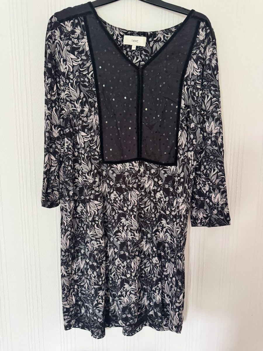 Next Black & Grey Floral Sequin Detail Dress – UK 20