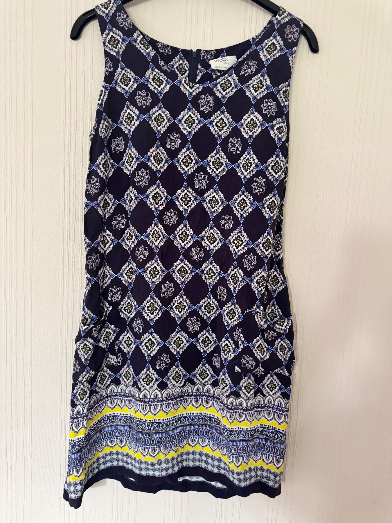 Wallis Petite Navy Patterned Sleeveless Dress – UK 10