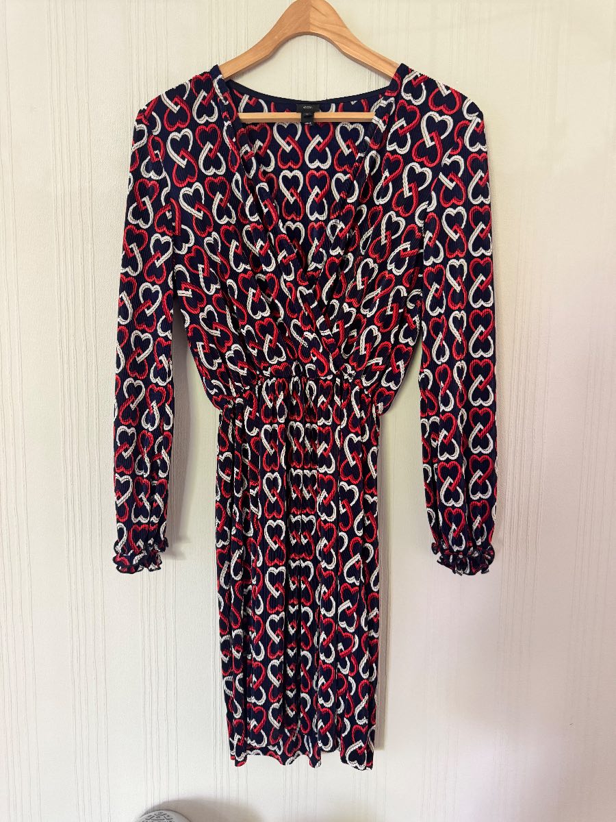 River Island Navy Heart Print Long Sleeve Wrap Dress size 12