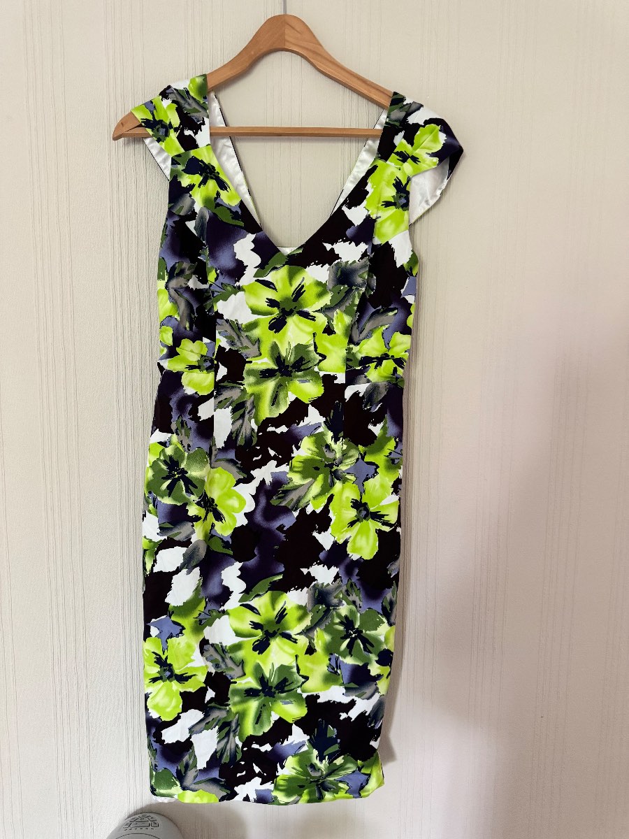 Floral print green and white sleeveless wedding guest dress size 10 from Michaela Louisa