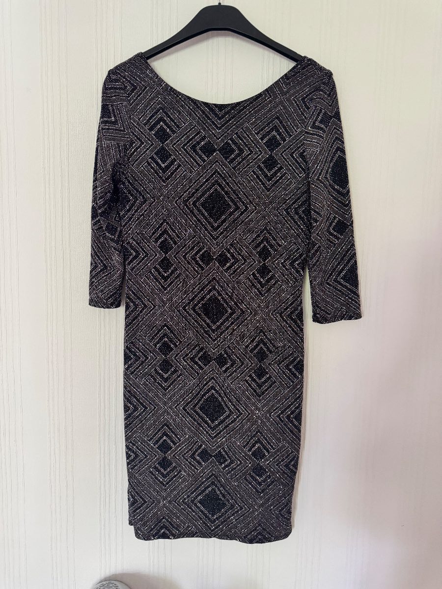 Wallis Black & Silver Glitter Geometric Bodycon Dress – UK 10
