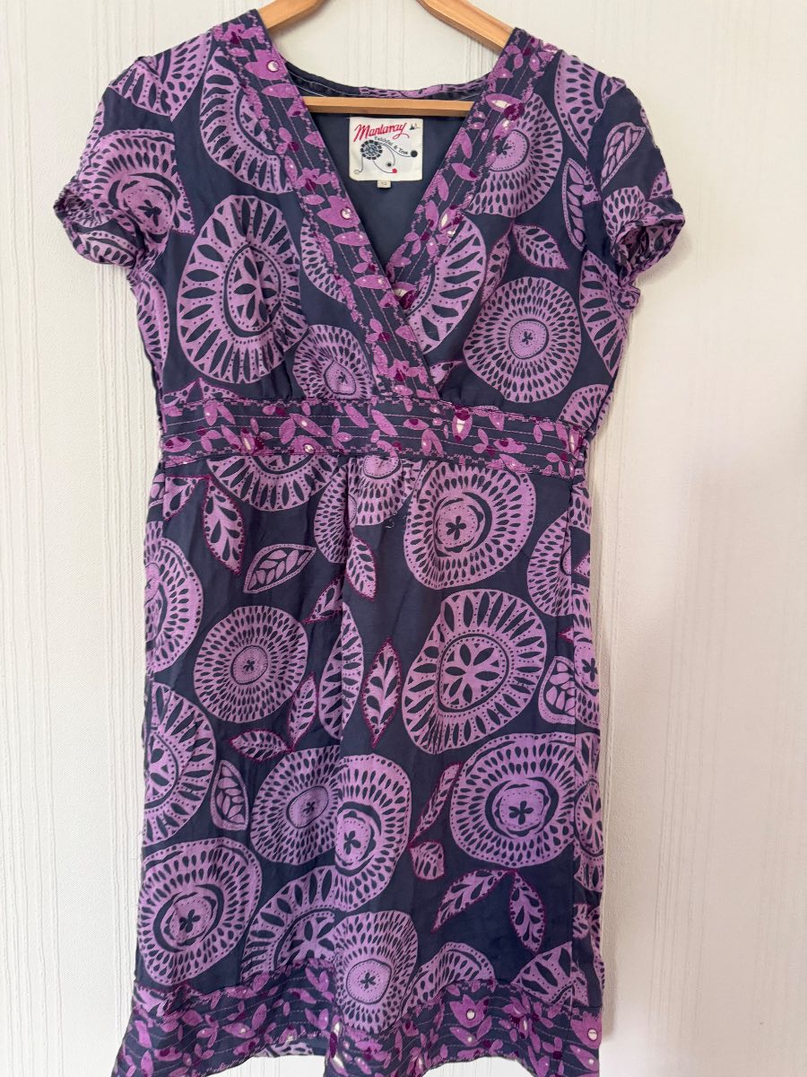 Mantaray Purple Abstract Print Empire Waist Dress size 12