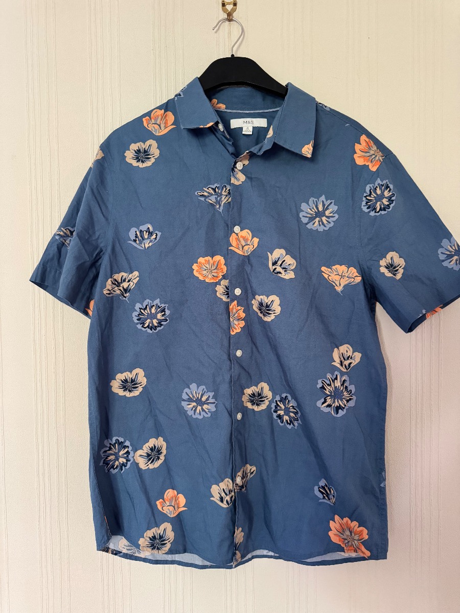M&S Blue Floral Short Sleeve Shirt – Size M