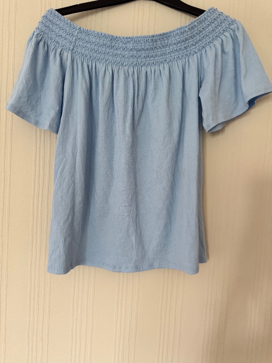 M&S Per Una Light Blue Bardot Top – UK 12