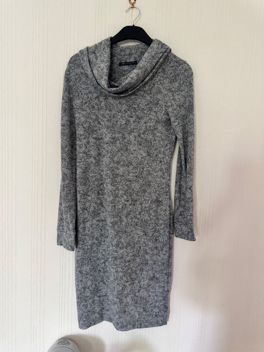 M&S Collection Grey Floral Cowl Neck Dress – UK 8 (Long)