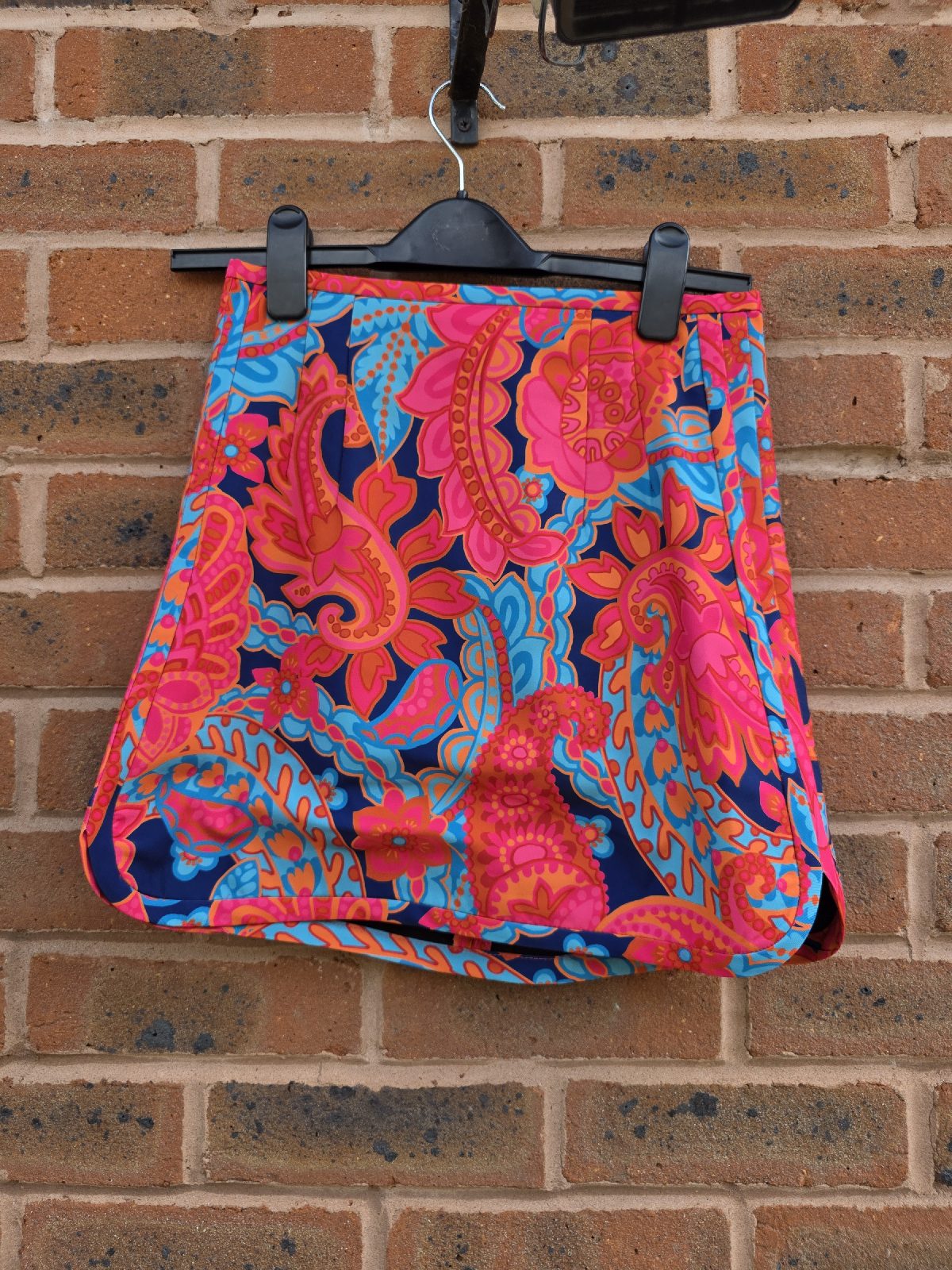 Zara XS Bright Paisley Mini Skirt Pink Blue Orange Holiday Festival Y2K