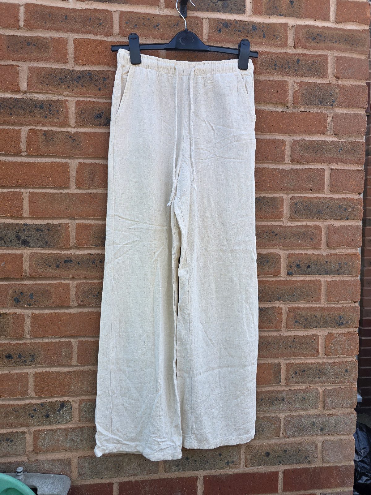 Stradivarius Cream Linen Blend Wide Leg Trousers XS UK 4-6 Holiday Summer Beach Boho