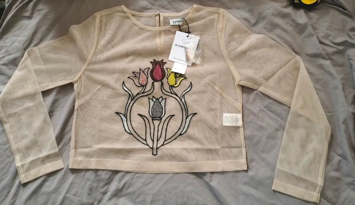 Glamorous Women's Nude Chiffon Long Sleeve Top. New. Size 8