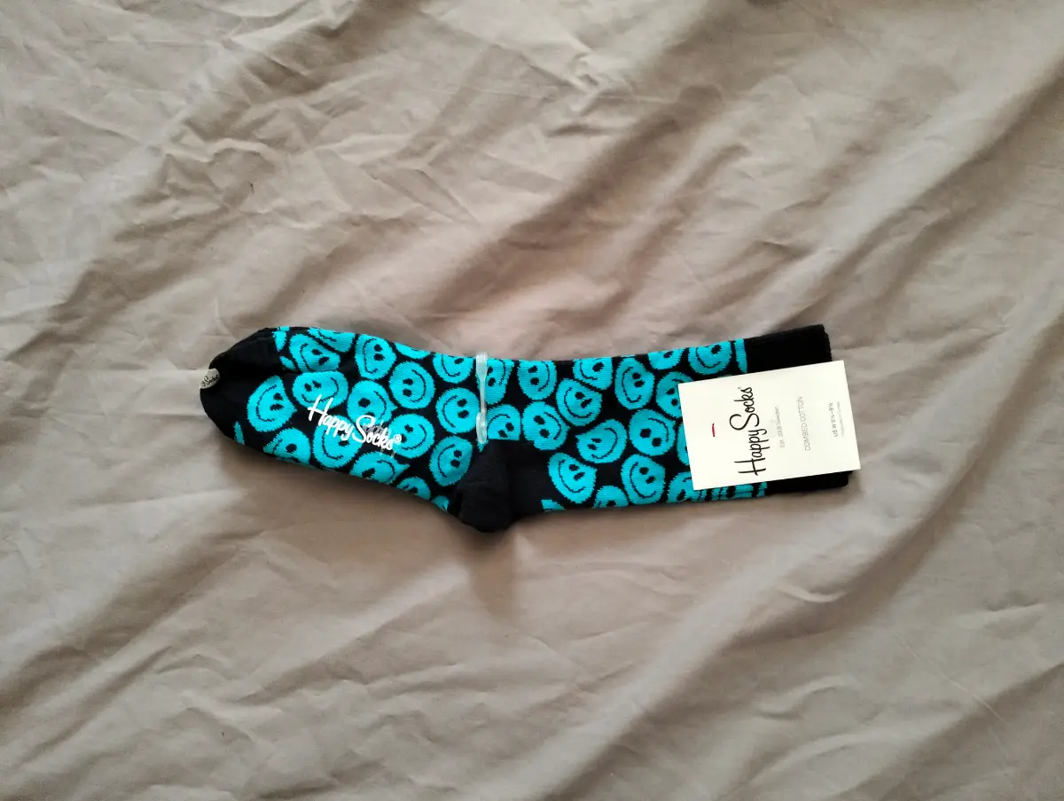 Black Happy Socks twisted blue smiley face socks in combed cotton Size 4-7