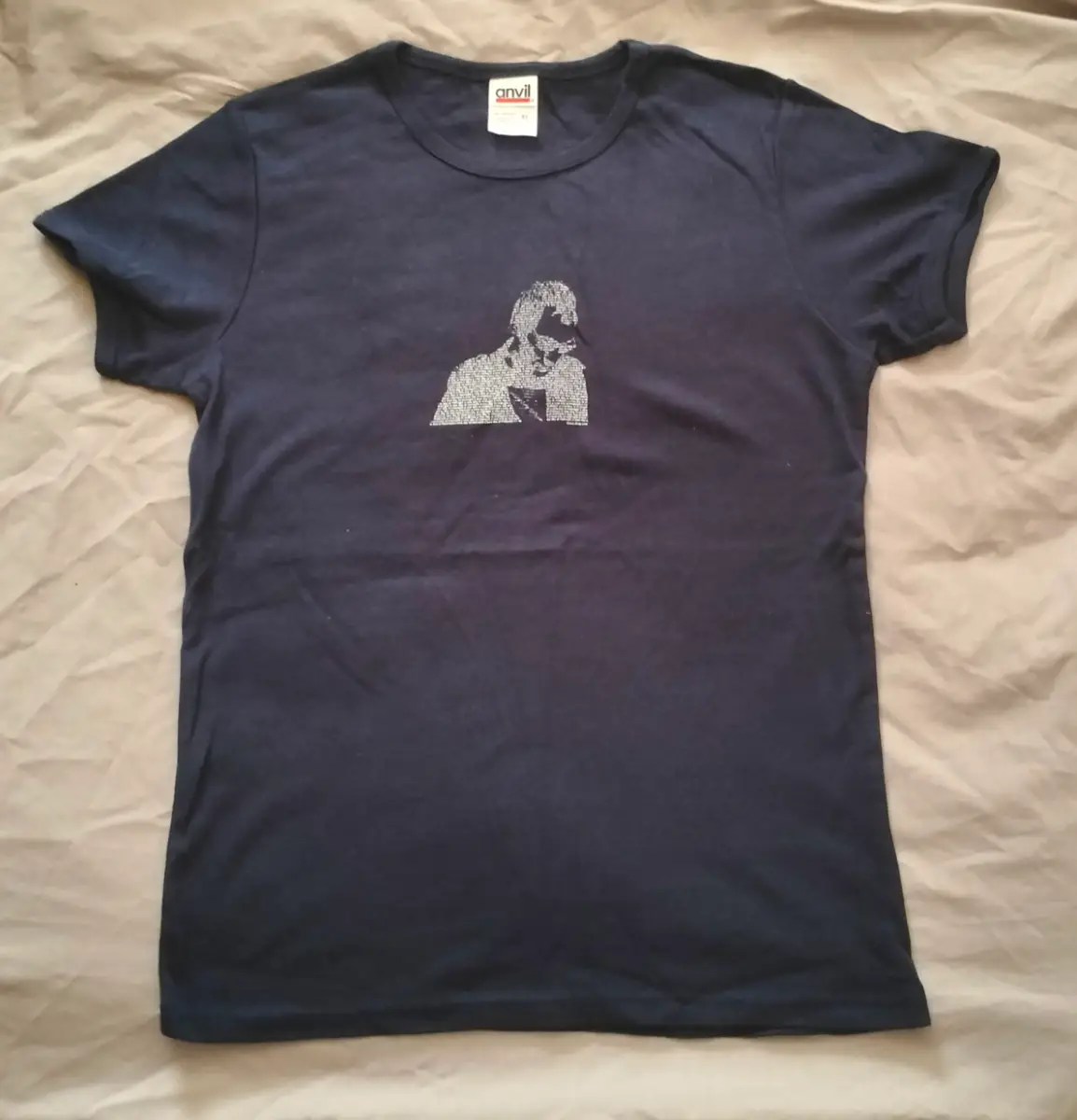 Navy blue cotton David Gray t-shirt with white graphic of David Gray drawn from lyrics XL