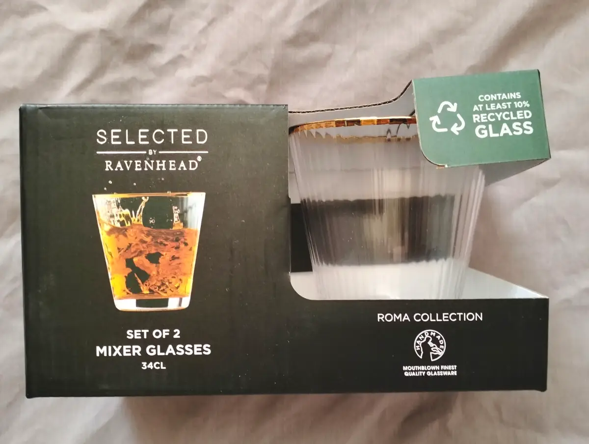 Ravenhead Roma Collection Set of 2 gold rimmed Mixer Glasses. New.