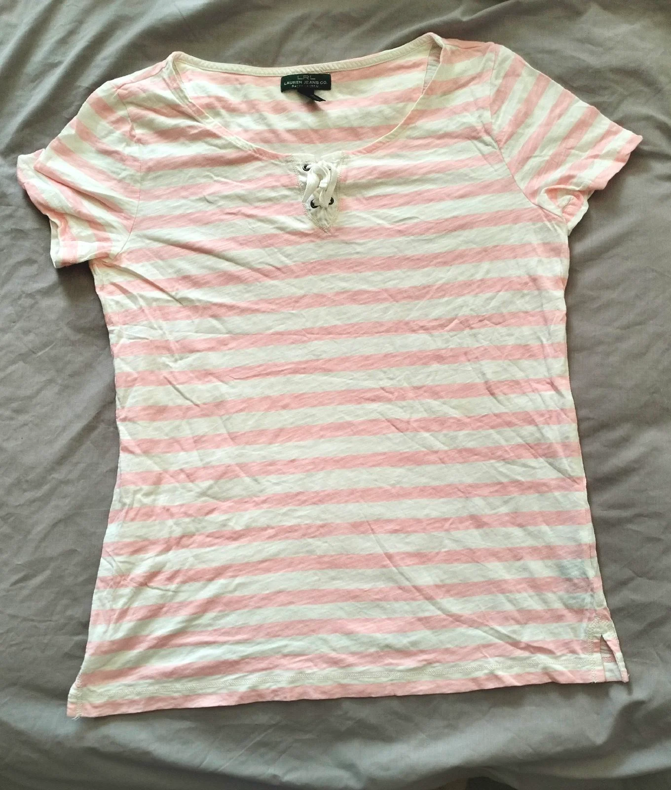 LRL Ralph Lauren Jeans Co. pink and white horizontal striped t-shirt Medium VGC