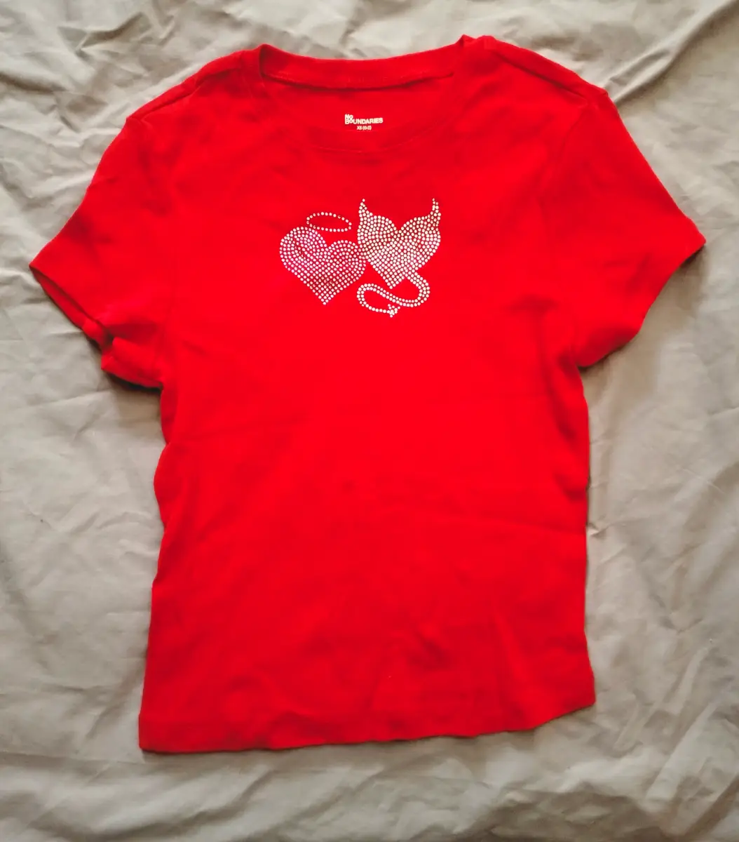 No Boundaries Women's XS (0–2) Red Baby Tee