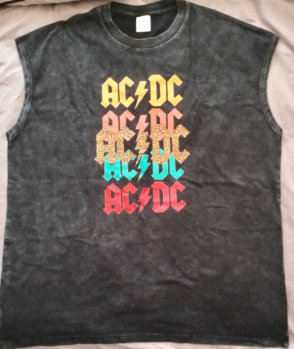 AC/DC distressed vintage washed tank top with stacked graphic logo in multiple colors XXL