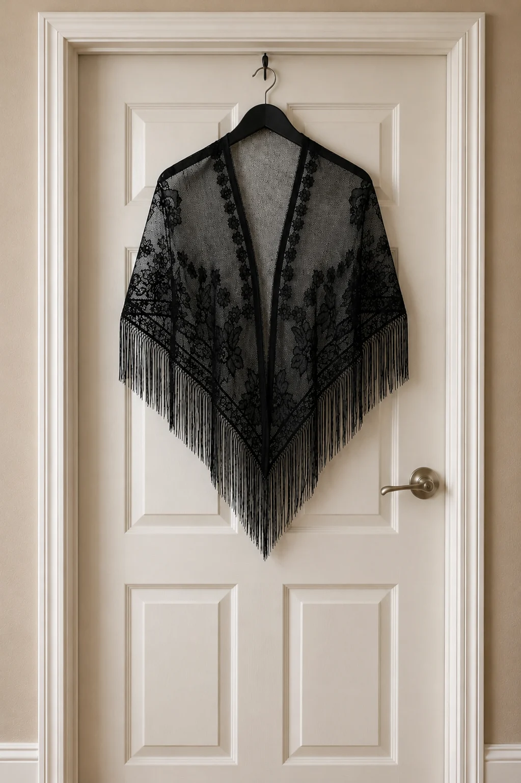 Black Elegant Spanish Mantilla Floral Lace Scarf/Shawl/Veil with Tassles