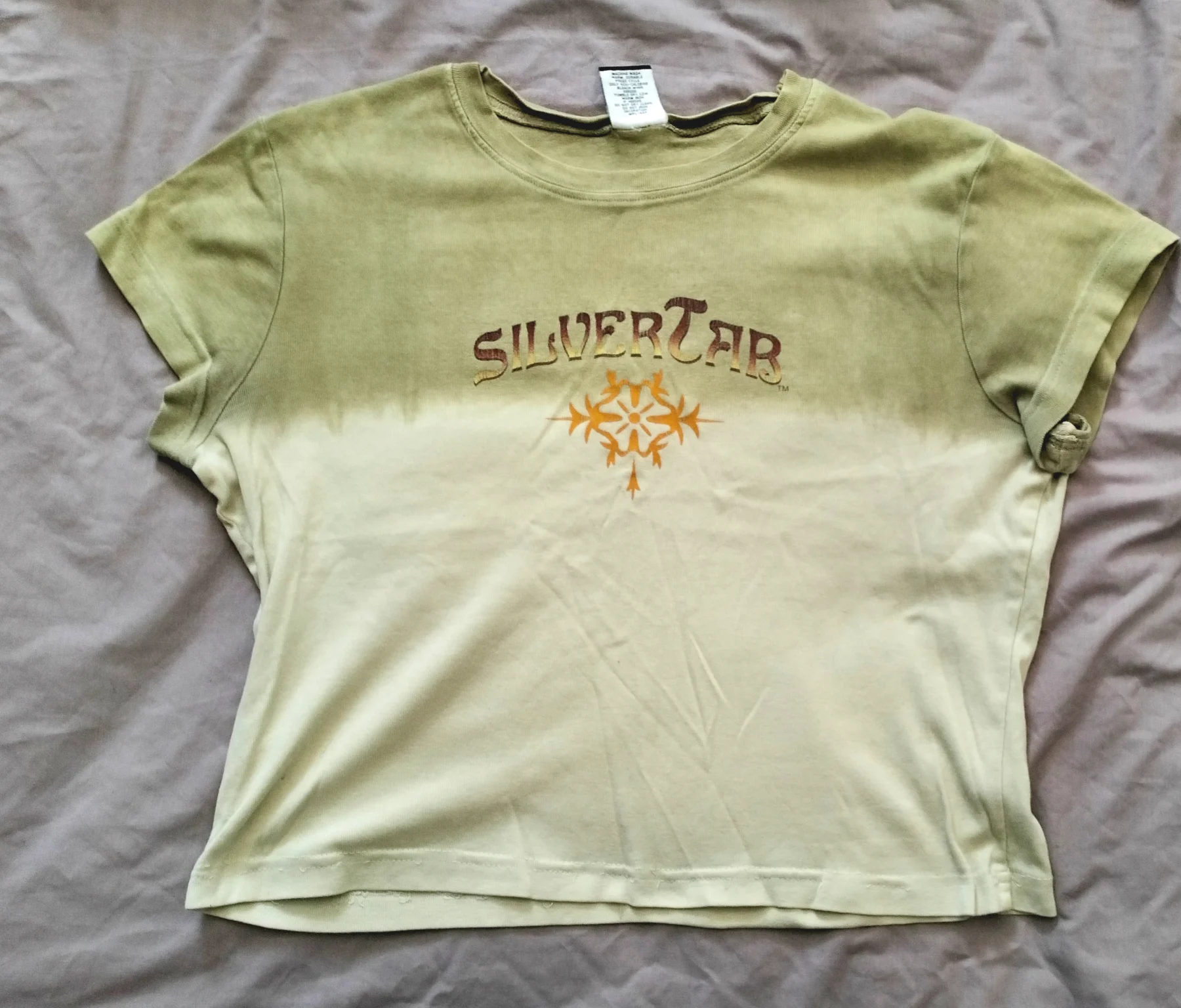 SilverTab retro green/pale green cotton baby tee with 'SILVERTAB' logo Large Very good
