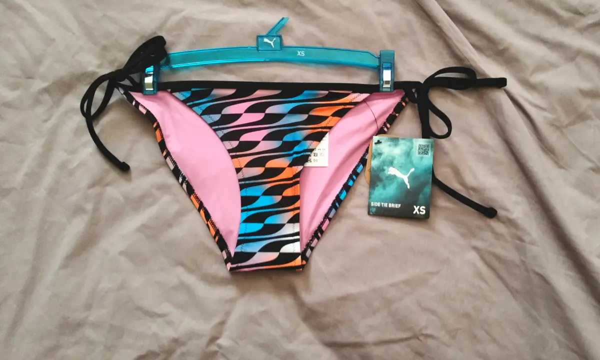 Puma womens tie side funky coloured bikini bottoms. XS. New.