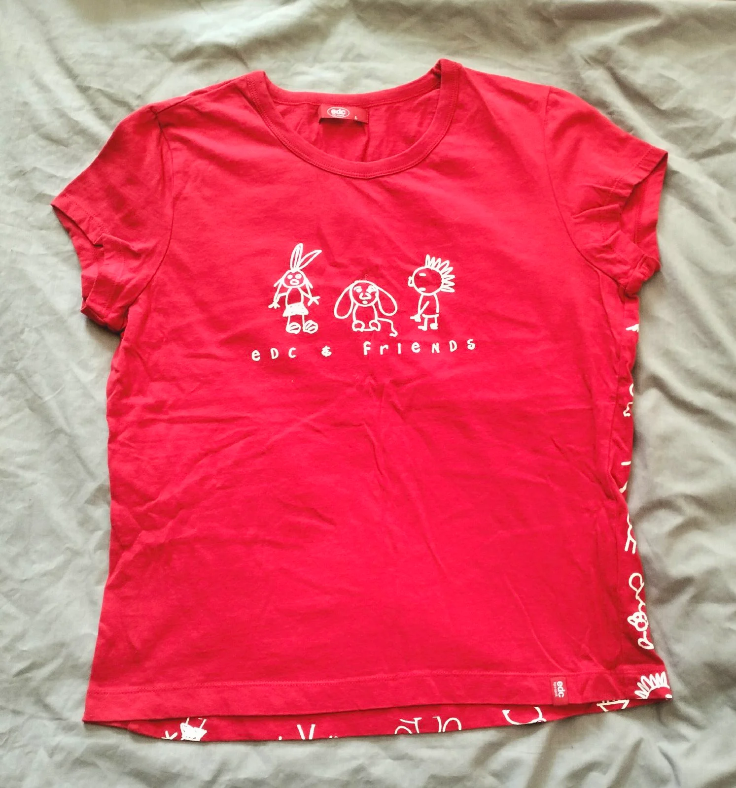 Red EDC by Esprit cute baby tee with white cartoon graphic L VGC