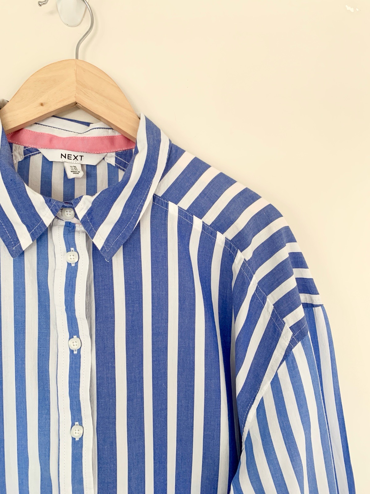 Next Blue & White Striped Oversized Cotton Boyfriend Shirt Blouse UK 16 Nautical Coastal