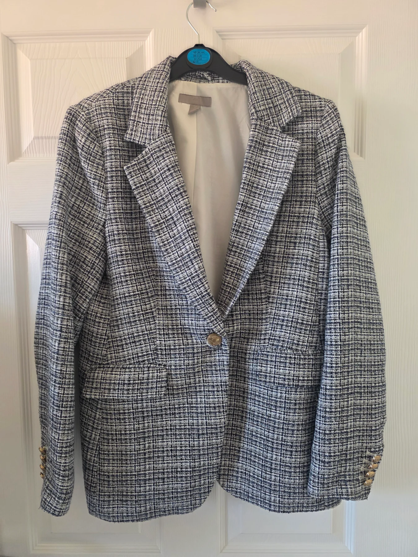 H&M Tweed Style Blazer Blue & White 12