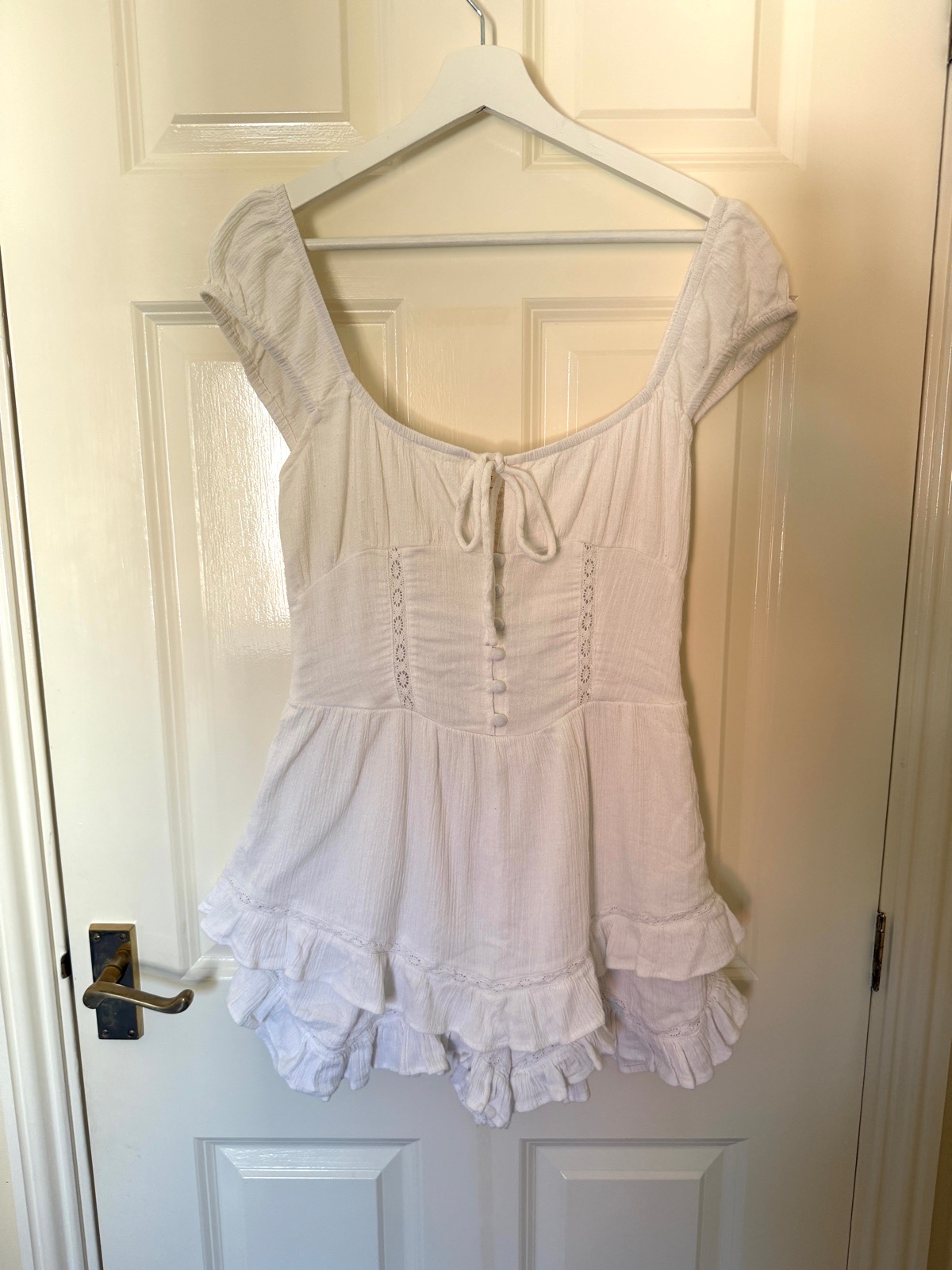 Urban Outfitters White Linen Blend Romper Playsuit / Skort | Size S | UK 8–10