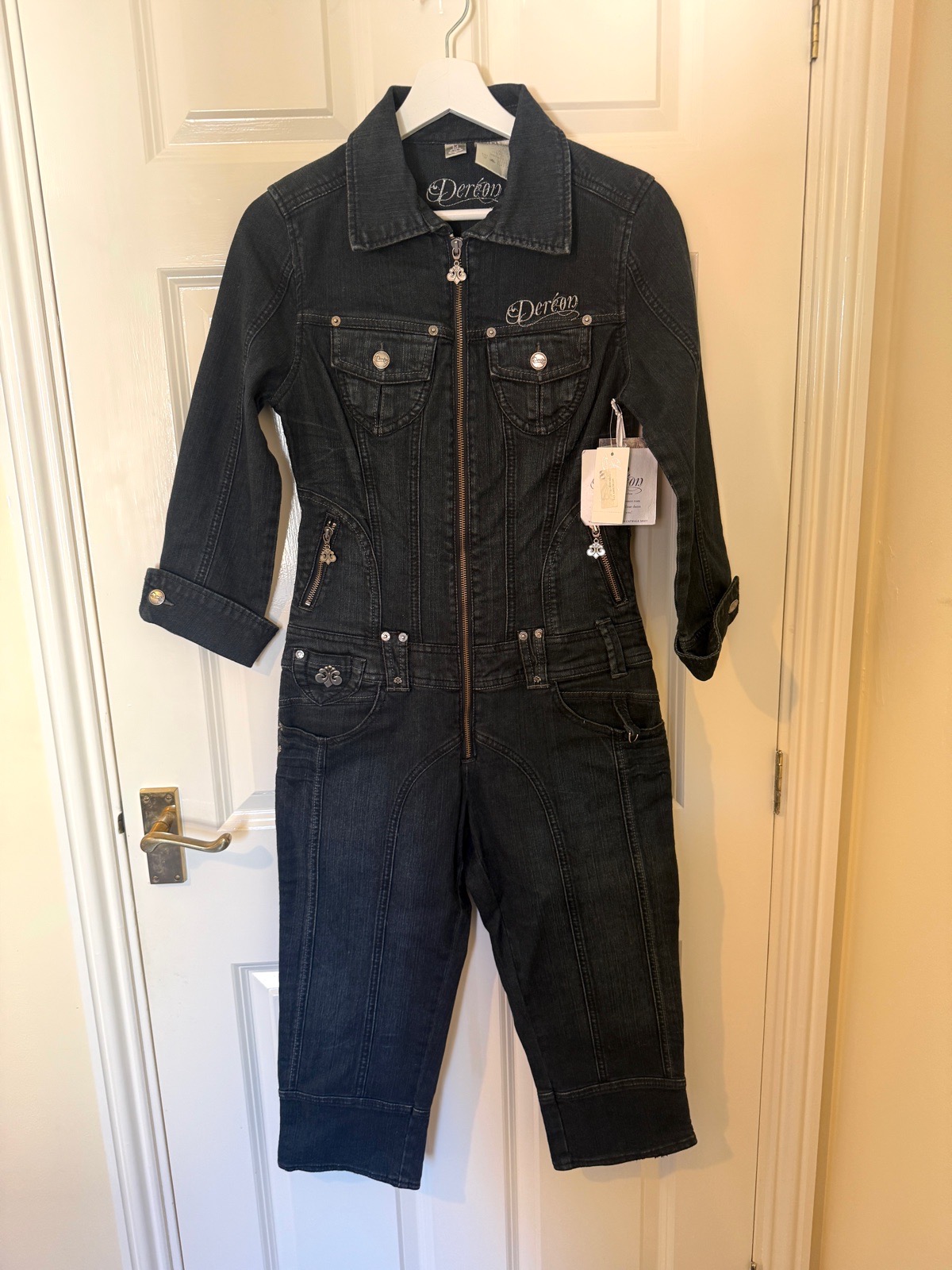 **House of Deréon by Beyoncé Dark Wash Denim Capri Jumpsuit – Medium / Approx\. UK 8–10 – New with T