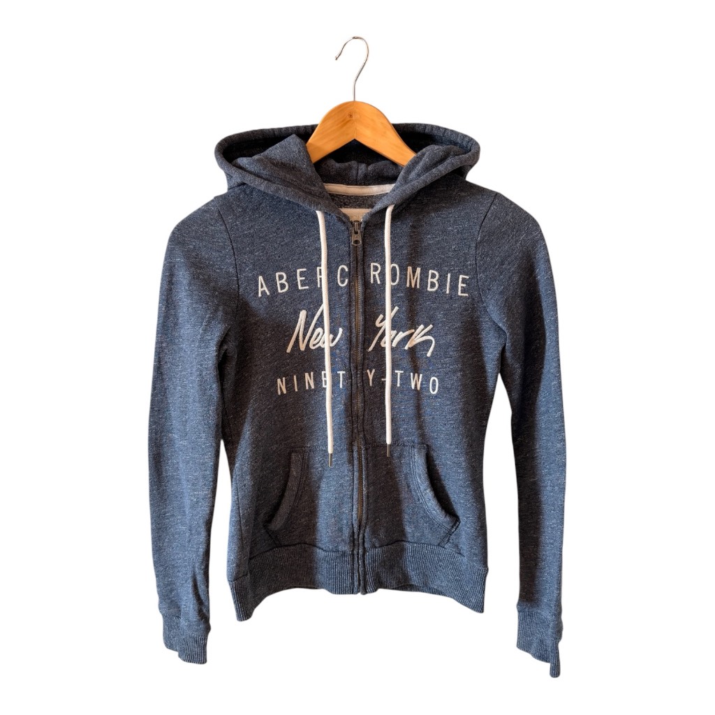 Abercrombie & Fitch Grey Blue Zip Up Hoodie Women’s XS 6-8 Y2K Retro