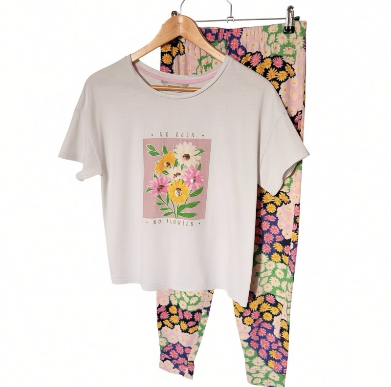 George at Asda Floral Pyjama Set "No Rain No Flowers" - Size 4-6 (XS)