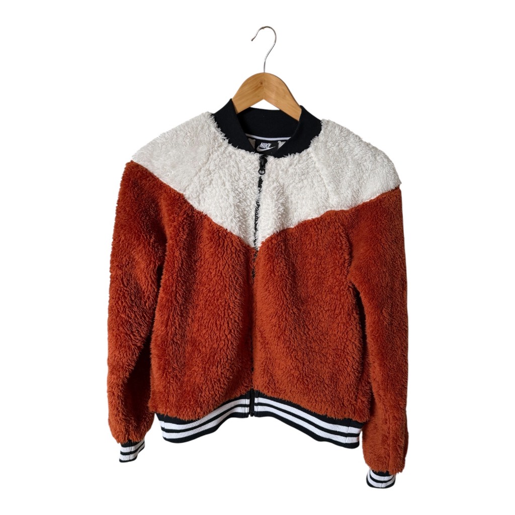 Nike Cozy Chevron Sherpa Teddy Fleece Bomber Jacket - Women’s Size Small (8-10)