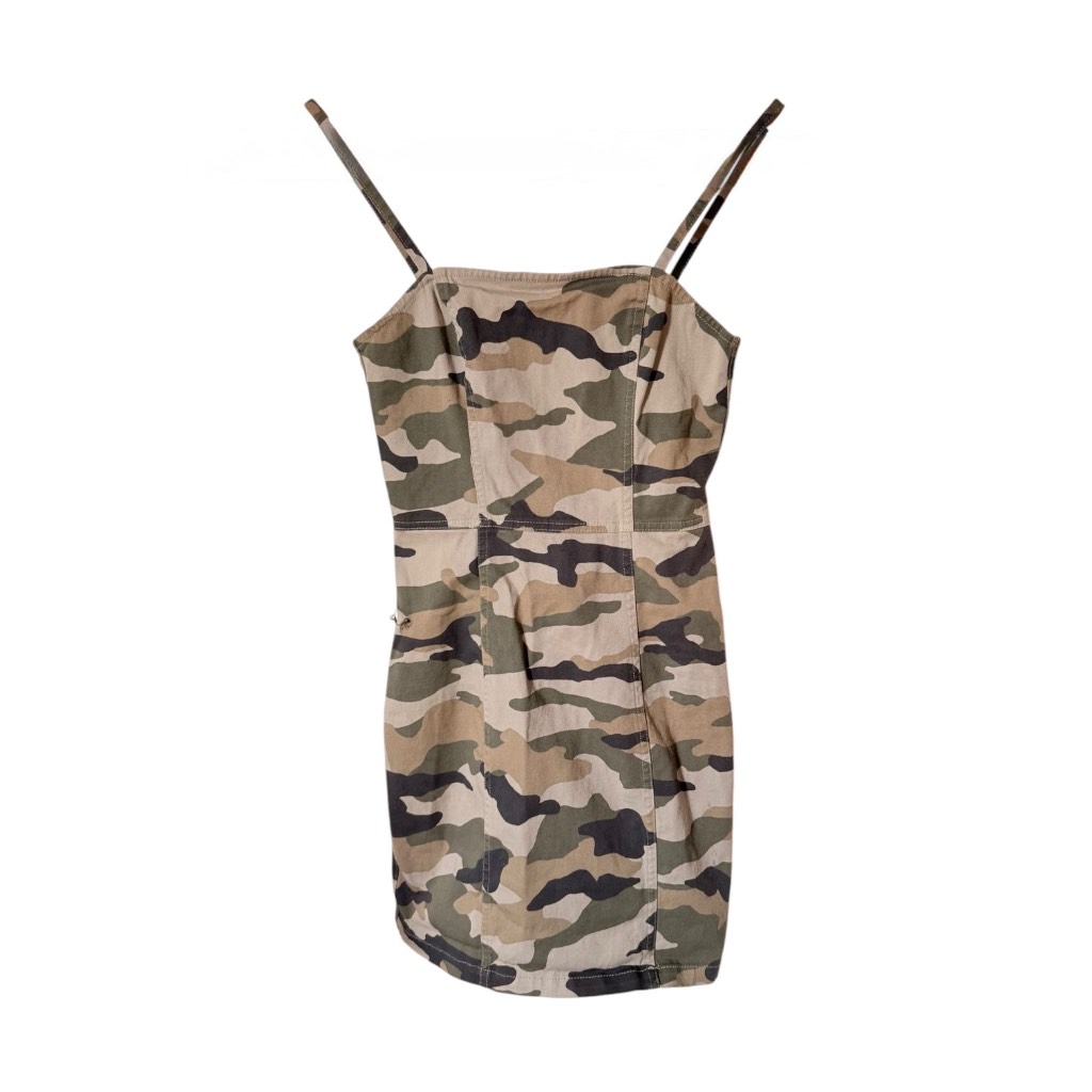 H&M Divided Camouflage Mini Dress with Straps – Size 8