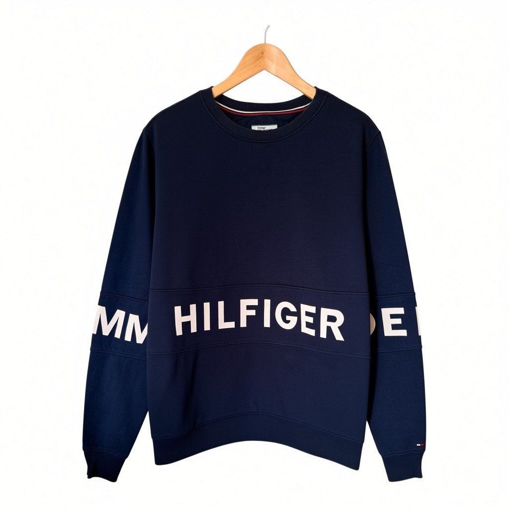 Tommy Hilfiger Denim Navy Spellout Sweatshirt - Men's Size Large