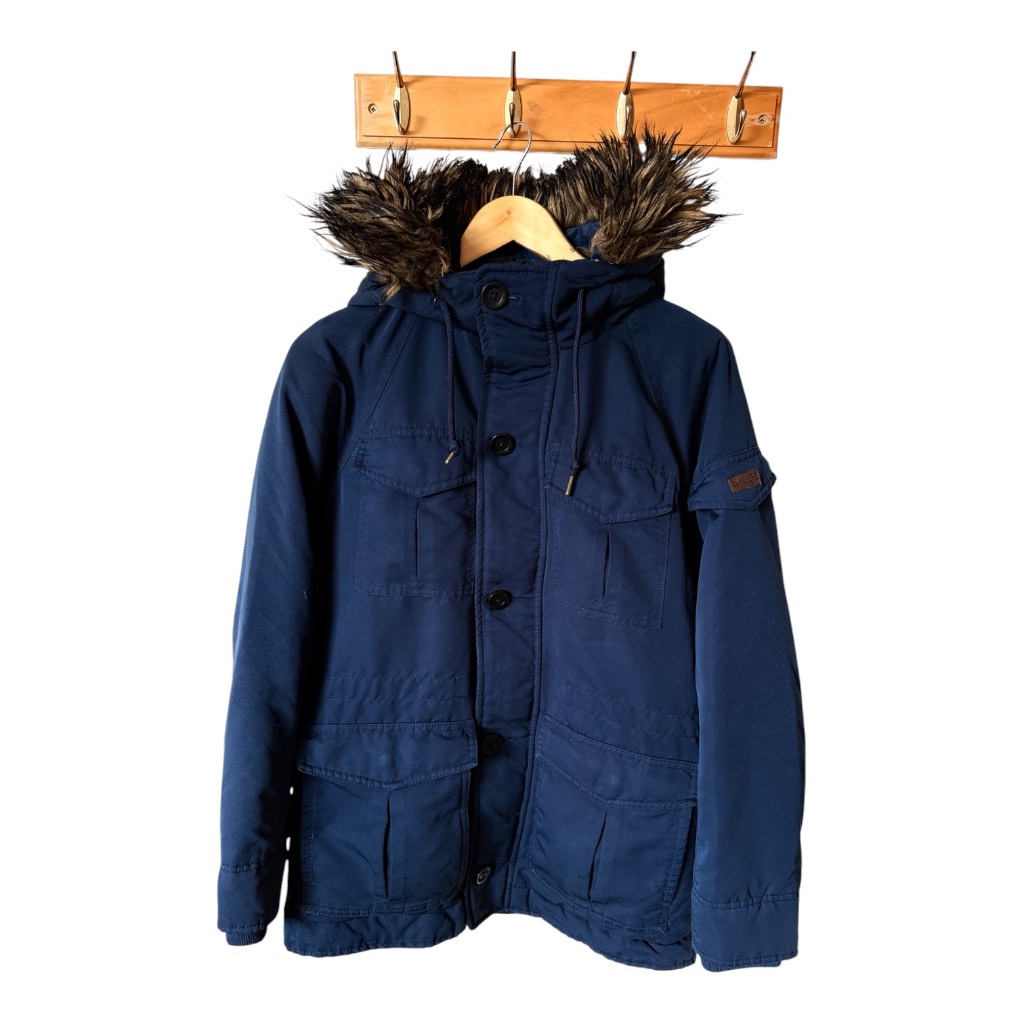 Hollister Men's 'The Ultimate Down Collection' Parka Jacket - Navy Blue - Size S
