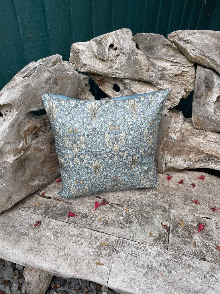 William Morris Denim, Handcrafted outdoor cushion cover, water repellent and UV proof