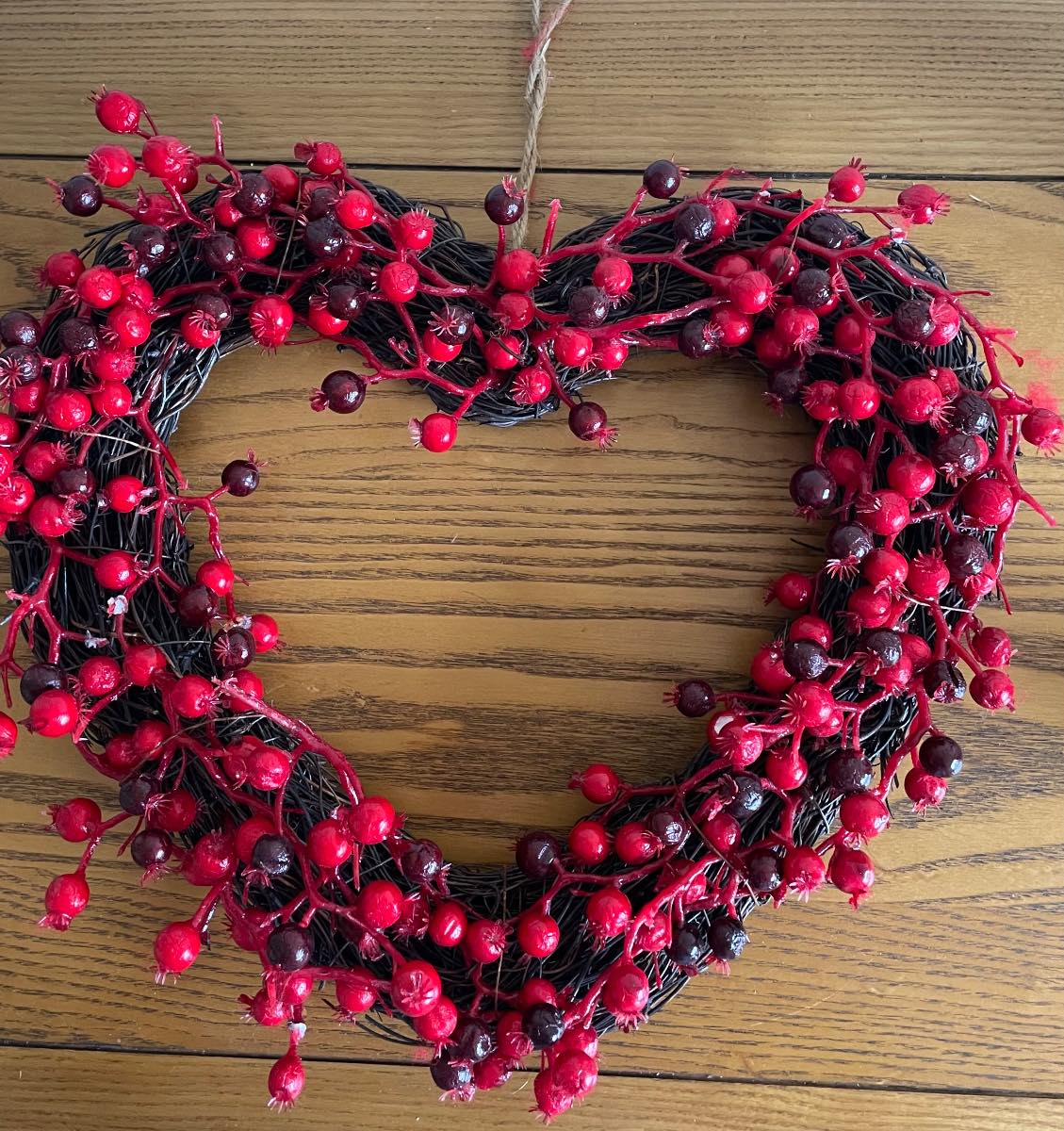 Faux Red Berry Heart Wreath - Christmas Decor (12.5")