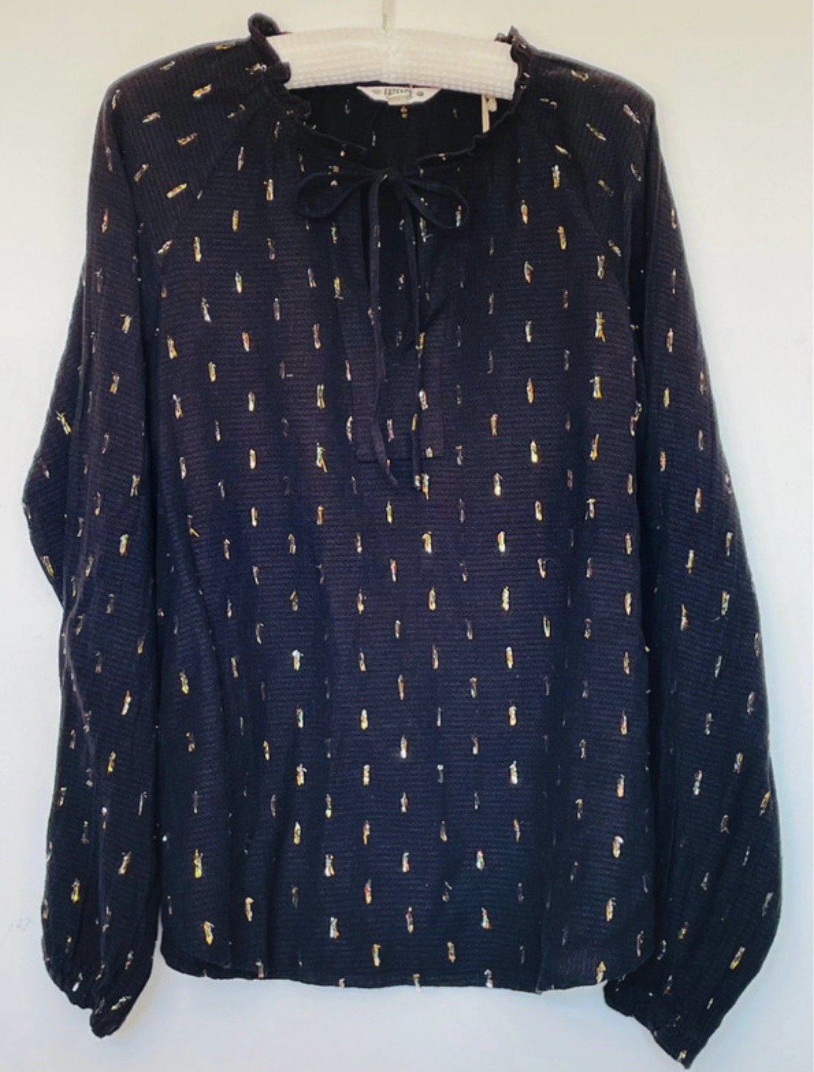 FatFace Lilli Black Metallic Blouse Long Sleeve Shimmer Top size 12 bnwt