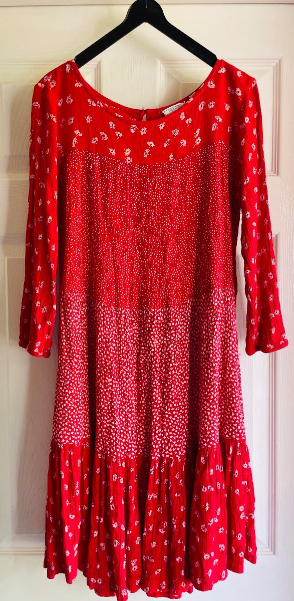 FatFace Red Emilie Daisy Tiered Dress Size 10 vgc
